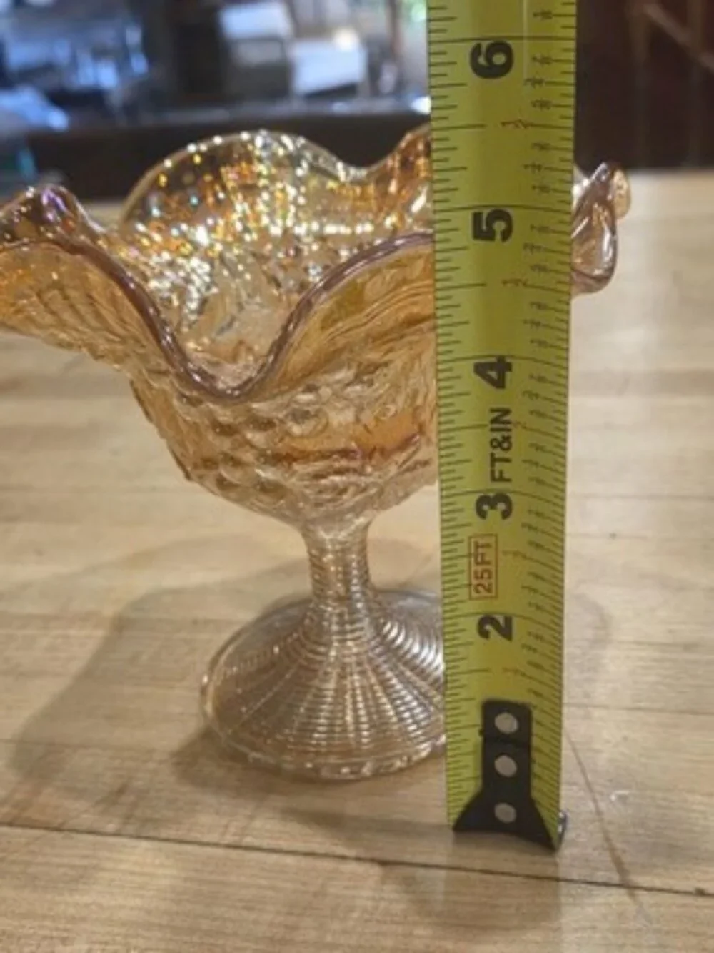 Vintage Imperial Glass Grape Marigold Carnival Glass Ruffled Pedestal Compote